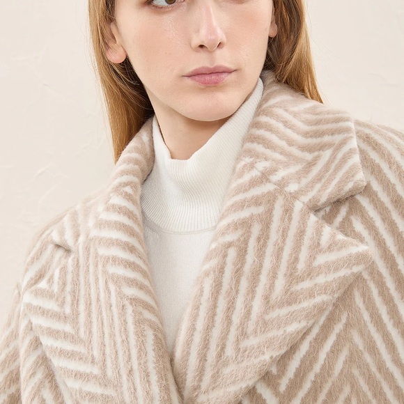 NWT Peserico Oversized Herringbone Coat in White & Brown, US Size 10, IT 46 - Picture 2 of 15